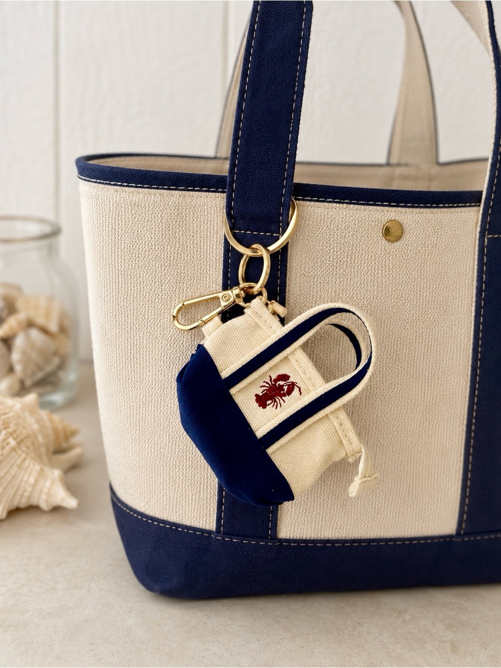 piper•k Cream & Navy Mini Tote Bag Charm with Red Lobster - Picture 2 of 4